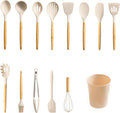 14-Piece Silicone &amp Bamboo Cooking Utensil Set Food-Grade Cooking Tools with Wood Handles Scratch-Free for Nonstick Cookware Heat Resistant Easy Clean Dishwasher Safe