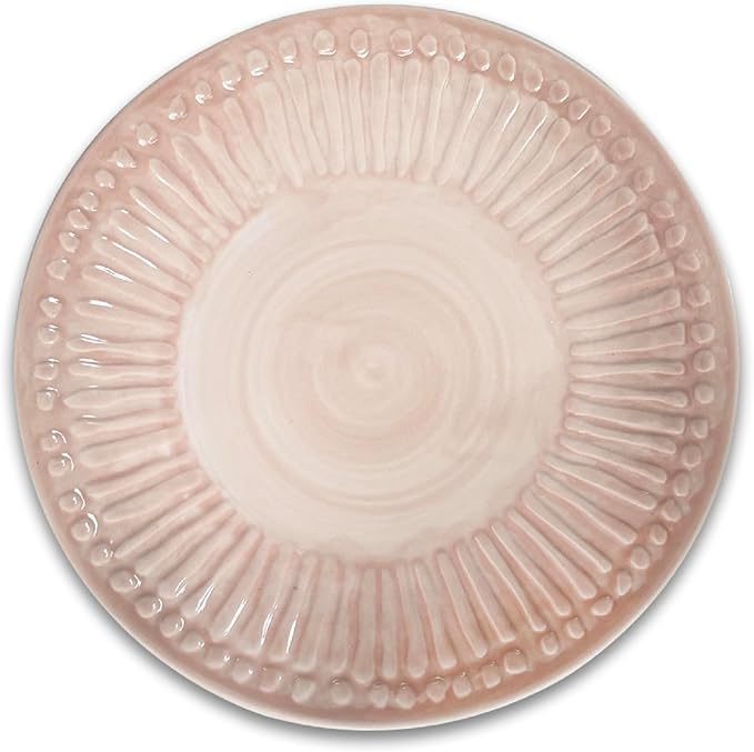 ARTESA Color Full Macao Melon Handmade Dinnerware 4-Piece Pink and White Ceramic 11.4-Inch Plates 7.8-Inch Plates Bowl Cup Microwave Safe