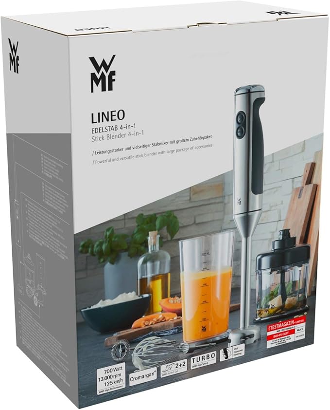 WMF Lineo 4-in-1 Mixer Hand Blender Chopper Milk Frother Whisk Cromargan Stainless Steel 0416350011