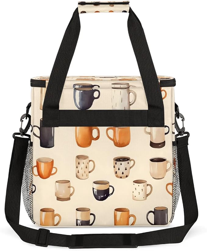 Coffee Cups Print Coffee Maker Carrying Bag Compatible with K-Mini or K-Mini Plus Portable Single Cup Coffee Maker Case with Pockets for K Cup Pods