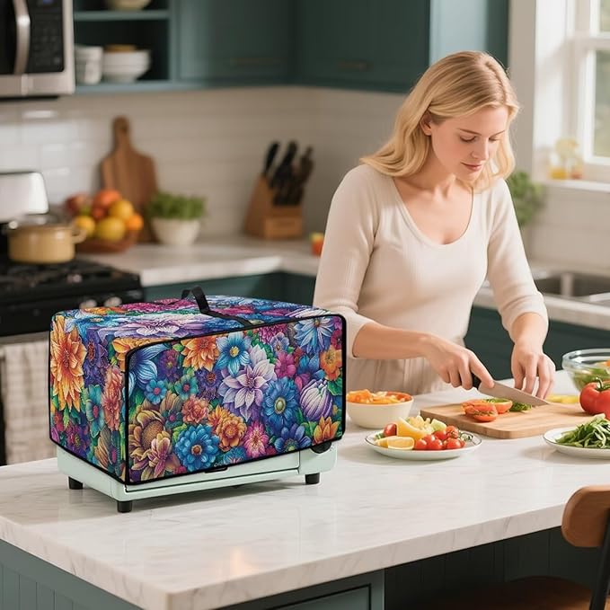 Doojoayie Colorful Flower Toaster Cover 6 Slice Bread Machine Cover Small Appliance Protector Modern Kitchen Decoration Gift for People Who Loves to Cook