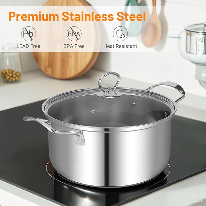GOFLAME 12 Piece Pots &amp Pans Set Stainless Steel Cookware Set with Tempered Glass Lids Handles &amp 3-Ply Base 4 Stockpots 1 Frying Pan &amp 1 Sauce Pan for Stovetop Induction Halogen