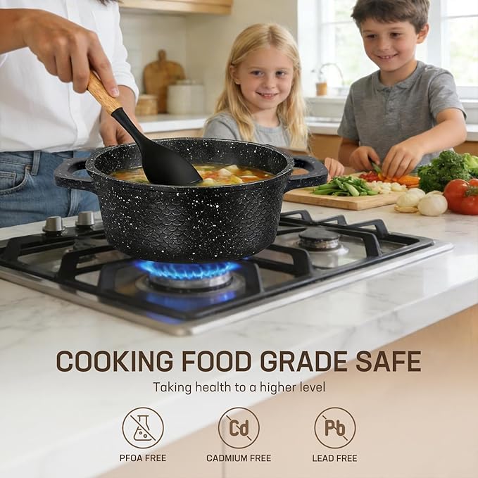 16PCS Cookware Set Nonstick Pots and Pans Sets Kitchen Cooking Set Gasserole with Lid Utensils Dishwasher Safe PTFE/PFOA Free Black