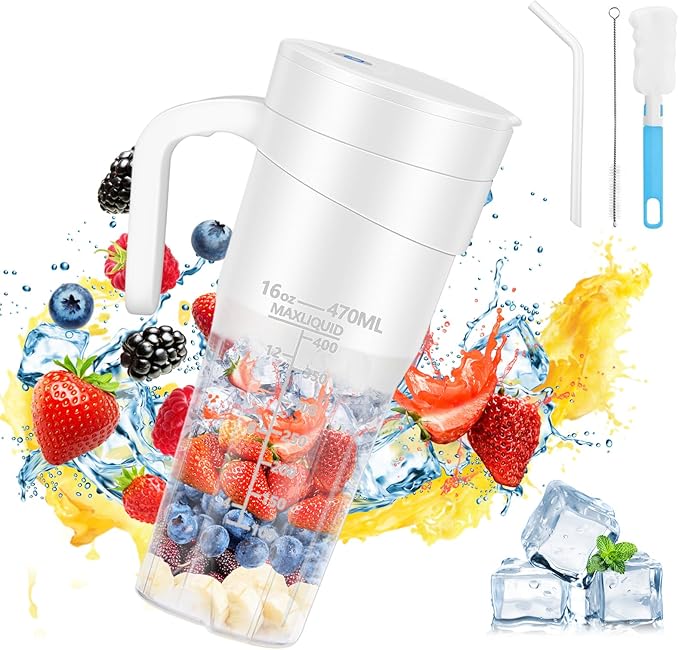 Portable Blender for Shakes and Smoothies: Travel Blender16 Oz Mini Blender with 6 BladesUSB Rechargeablefor Making Fresh Juice Convenient for Travel and Sports
