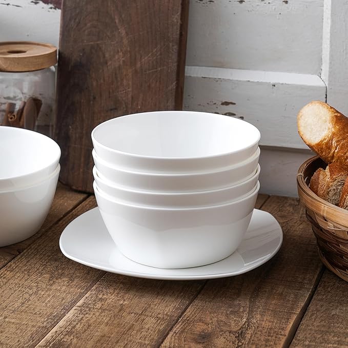 Stone Lain Bone China Soft Square 16 Piece Dinnerware Set White