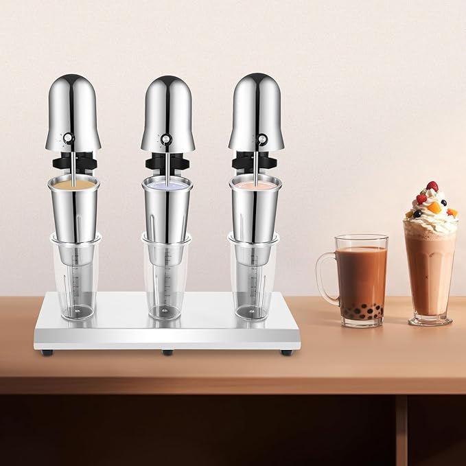 3 Head Commercial Electric Milk Shake Machine Blenders Tea Drink Mix Milkshake Mixer with 3 Stainless Steel Cup+ 3 Pcs Cup