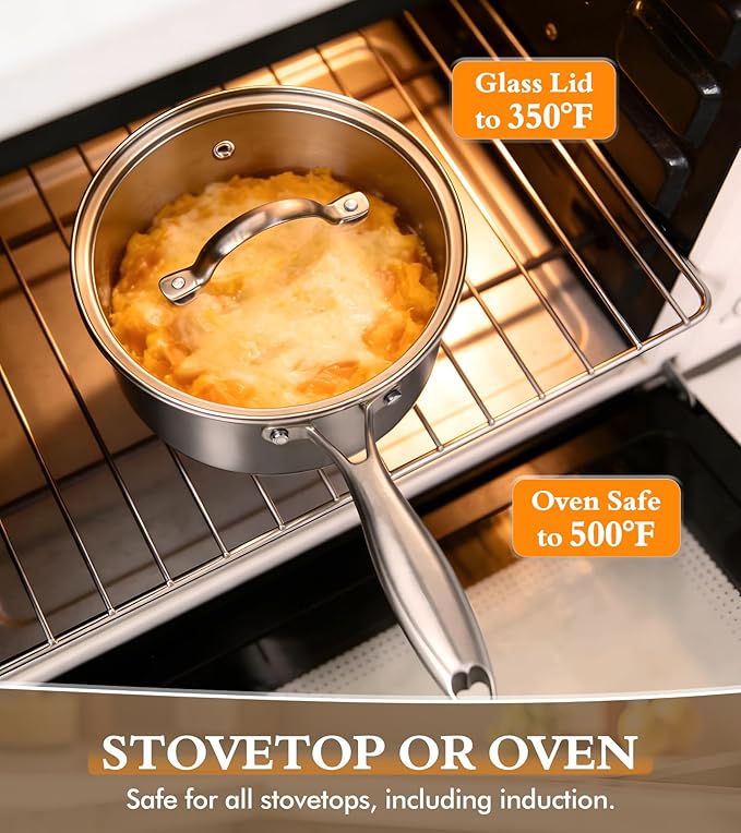 Stainless Steel Saucepan Set with Lids 1.5QT &amp 2.2QT Tri-Ply Stainless Steel Sauce Pot Set Induction Saucepans 4 Pcs Nonstick Saucepans Cookware Set Dishwasher Safe