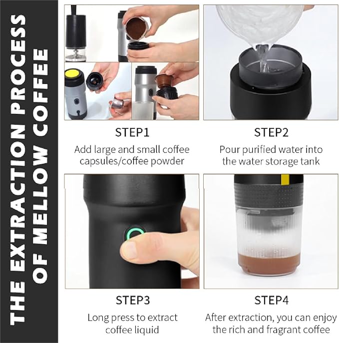 APLUSH Portable Coffee Maker60Ml Electric Wireless Espresso Coffee Machine for Coffee Capsule/PowderTravel Coffee Maker for Camping Travel Hiking OfficeWhite