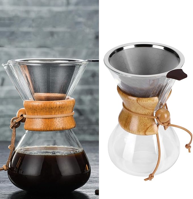 Coffee Maker Gorgeous Appearance Coffee Machine HighTemperature Resistant Coffee Drip Pot Safe And Healthy Reusable With Stainless Steel Filt for Home Office (600ml) BROLEO9arwu30gqz-12