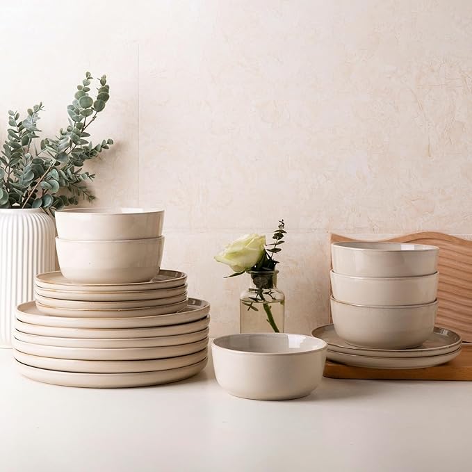 AmorArc Stoneware Dinnerware Sets for 4Round Reactive Glaze Ceramic Plates and Bowls SetHighly Scrath Resistant | Dishwasher &amp Microwave Safe Dishes SetService for 4 (12pc)
