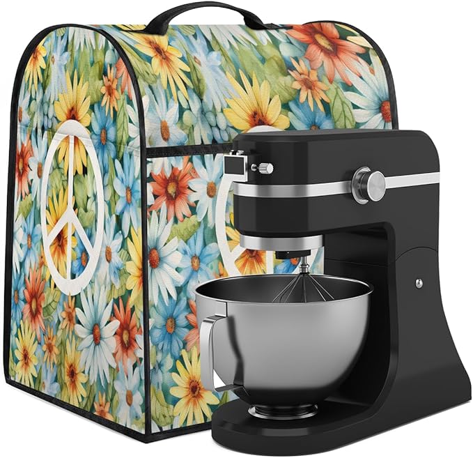 cfpolar Kitchen Aid Mixer Cover Compatible with 6-8 Quarts Colorful Flower Peace Sign Stand Mixer Cover Kitchen Aid Mixers Accessories Appliance Organizer Bag Dust Covers with Zipper Pocket