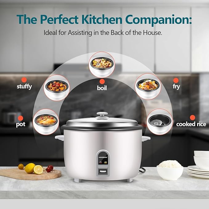 Commercial Rice Cooker Large Capacity 30-Cup (UnCooked) 60-Cup (Cooked) with One Touch Operation and 12-Hour Keep Warm Easy to Use and clean 1600W White