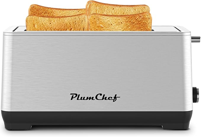 4-Slice Extra Wide Long Slot ToasterStainless Steel Removable Crumb Tray 6 Browning Settings &amp Bagel/Defrost/Reheat Functionsstainless steel 1500W