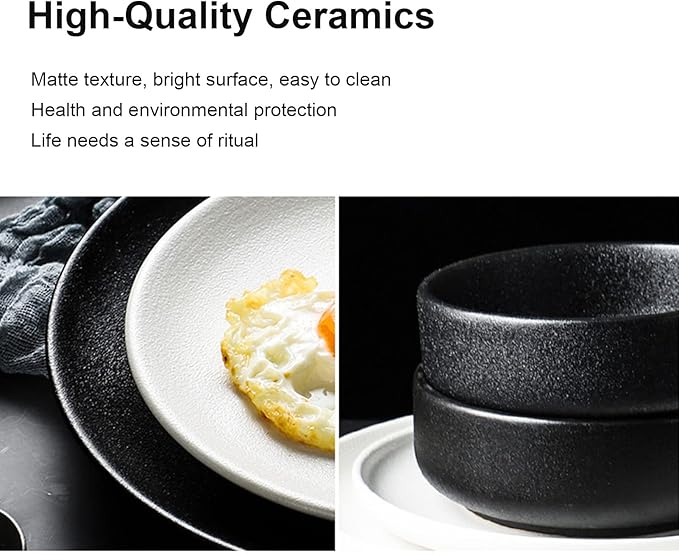 16-Piece Dinner Sets Black White Porcelain Dinnerware Set Service for 4 Frosted Dinnerware Kitchen Ceramic Dinsh Set - 4 X Dinner Plates/Salad Plate/Bowls/Taste Dish Daily Us