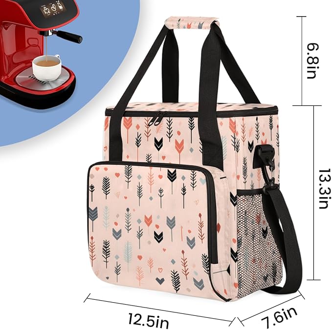 Aztec Feather Coffee Maker Carrying Bag Portable Travel Storage Tote Bag Compatible with K-Mini or K-Mini Plus Single Serve Coffee Brewer Carrying Case with Multiple Pockets &amp Shoulder Strap