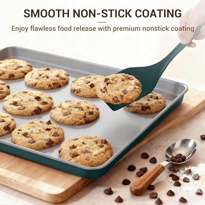 Ammeloo 18-Piece Ceramic Pots and Pans Set &amp 22-Piece Baking Pans Set Stackable Bakeware Hunter Green