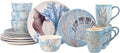 Beyond The Shore 16 Piece Dinnerware Set Service for 4 – Earthenware Ocean-Inspired Plates Bowls &amp Mugs – Durable Microware and Dishwasher Safe – Coastal Décor Beach House Dining