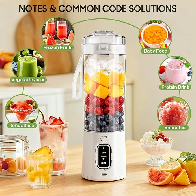 MIAOKE 2026 Upgrade 700 ML Portable Smoothie Blender Rechargeable Personal Blende Contains both Automatic and Pulse Functions with Travel Cup and Lid 6 Sharp Blades Mixer Blender Machine Kitchen
