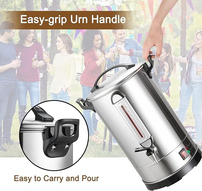 Commercial Coffee Maker 100 Cup Coffee Urn Hot Beverage Dispenser 4 Gallon 16L Large Coffee Urn Dual Layers 304 Stainless Steel 1300W Fast Brew Percolator For Business Catering Church