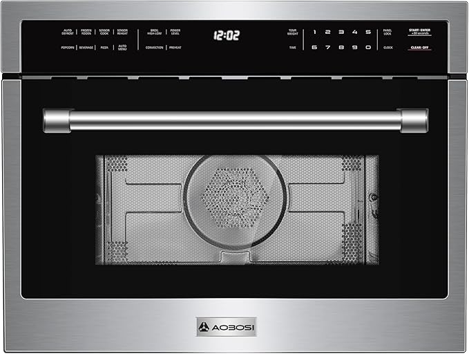 AAOBOSI 24 Inch Built in Microwave Convection Oven1.6 Cu.Ft Wall Microwave Ovens Air Fryer Combos(upgraded) 1000Watt Power Sensor&ampAuto Cook 12 Cooking Modes Drop Down DoorStainless Steel