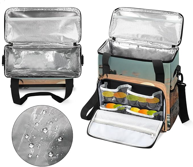 Beach Sunset Landscape Coffee Maker Travel Bag for Keurig K-Mini/K-Mini Plus Insulated Waterproof Tote with Pockets for K-Cup Portable Single-Serve Brewer Case