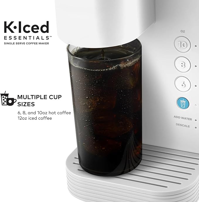 KeurigK K-Iced Essentials Coffee Maker Iced and Hot Single-Serve KCup Pod Brewer with Removable Reservoir and Auto-Off Energy Efficient Includes K Iced Tumbler Compact White