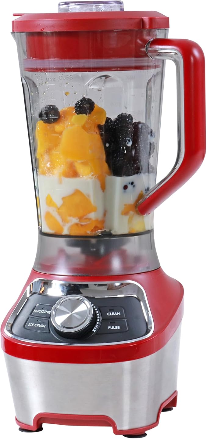 Kenmore Countertop Blender – Electric Mixer for Smoothies Ice Crush &amp Pulse Function Heavy Duty Tritan plastic Pitcher licuadora With 6 Speed Kitchen Appliance Dishwasher-Safe Jar Red