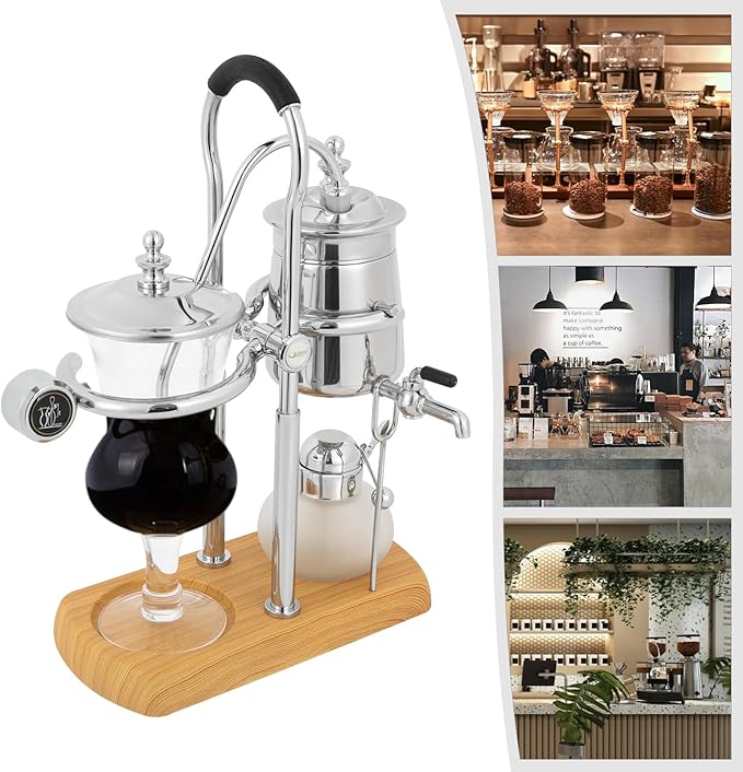 Vintage Siphon/Syphon Coffee Maker Belgian Luxury Coffee Brewer Pot 500ML Capacity Vacuum Coffee Maker for 4-5 Cups (Silver)