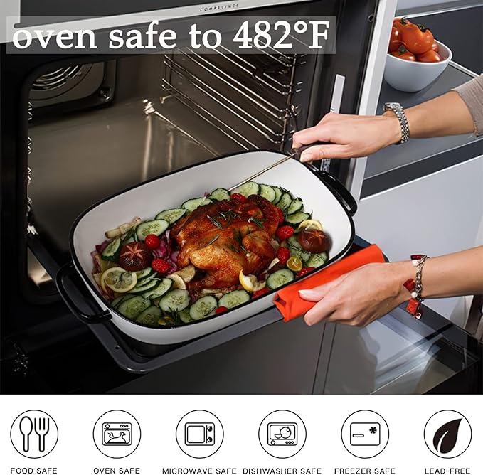 6 Quart Large Rectangular Baking Dish 16x11 Inches Ceramic Baking Pan Casserole Dish for CookingKitchen and Daily Use Safe for Oven Microwave Refrigerator Disinfection Cabinet and DishwasherWhite