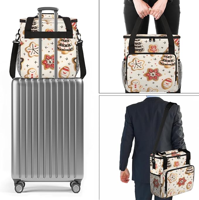 Dreamy Xmas Biscuit Coffee Maker Carrying Bag Portable Travel Storage Tote Bag Compatible with K-Mini or K-Mini Plus Single Serve Coffee Brewer Carrying Case with Multiple Pockets &amp Shoulder Str