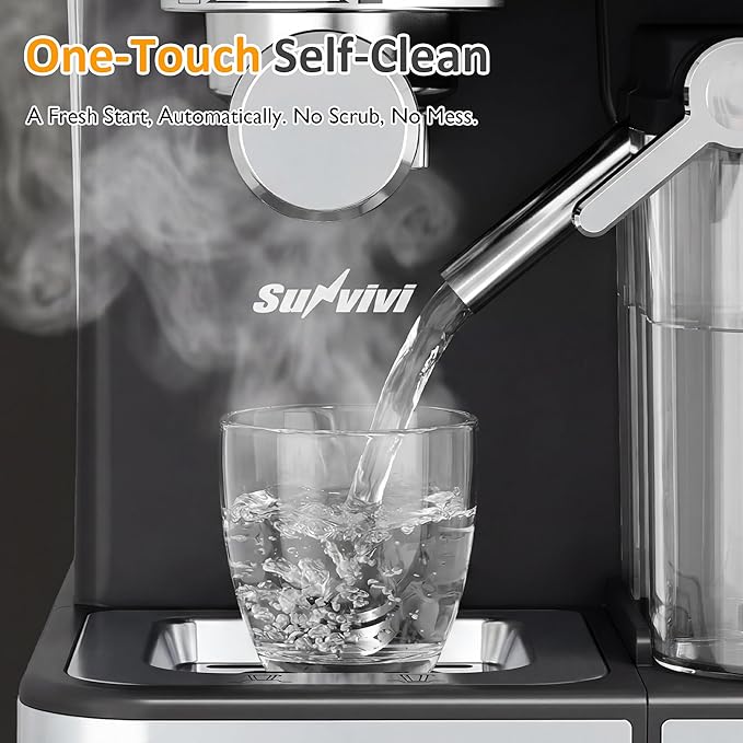 SUNVIVI Espresso Machine with Cold Brew All-in-one Iced Coffee Maker with Automatic Milk Frother LED Touchscreen 51OZ Water Tank Pressure Coffee Machine for Latte Cappucinno Self-clean Black