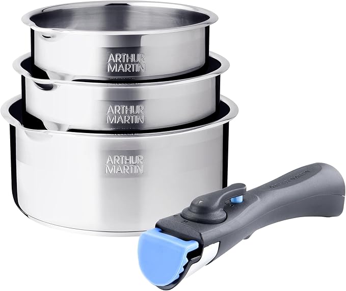 Arthur Martin - AM3456 Set of 3 Stainless Steel Saucepans with Removable Handle
