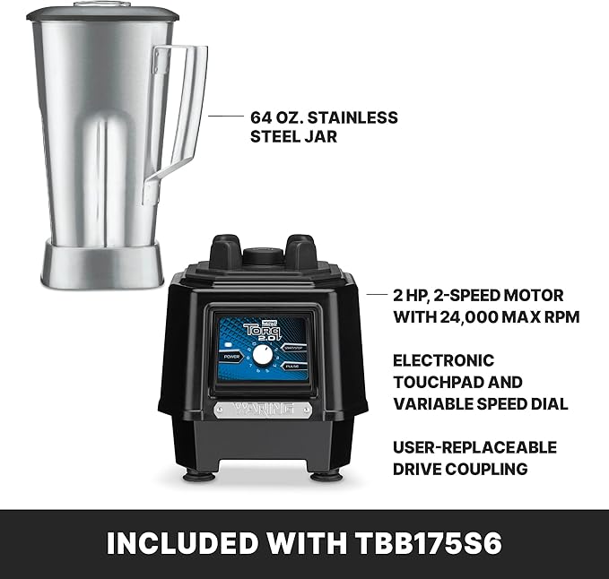 Waring Commercial TBB175S6 TBB175S6-64 Ounce Stainless Steel Commercial Blender 64 Ounce Silver