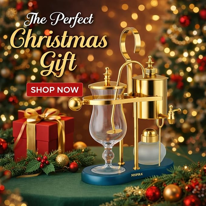 Nispira Belgian Balance Syphon Vacuum Coffee Maker 500ml Vintage Gravity Brewing System Gold &amp Peacock Blue Finish Manual Tabletop Coffee Brewer