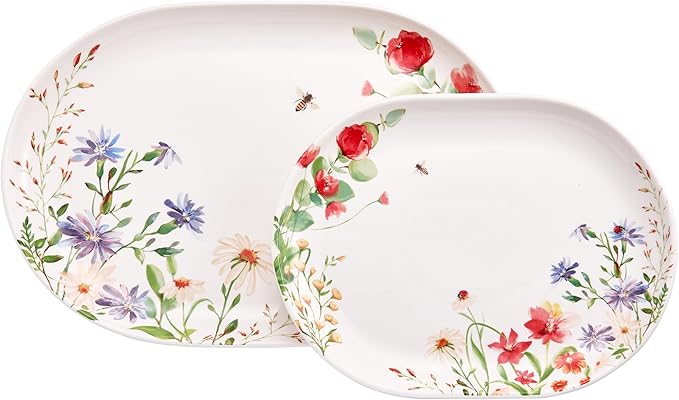 Bico Summer Provence 16 plus 12 inch Oval Platters Set Set of 2 Microwave and Dishwasher Safe for Serving Fish Chicken Turkey