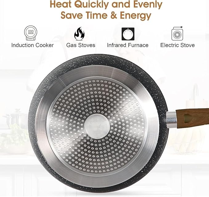 17 Piece Pots and Pans Set Non Stick Kitchen Cookware Sets with Nonstick Granite Stone Coating Suitable for Induction Cooktops Black