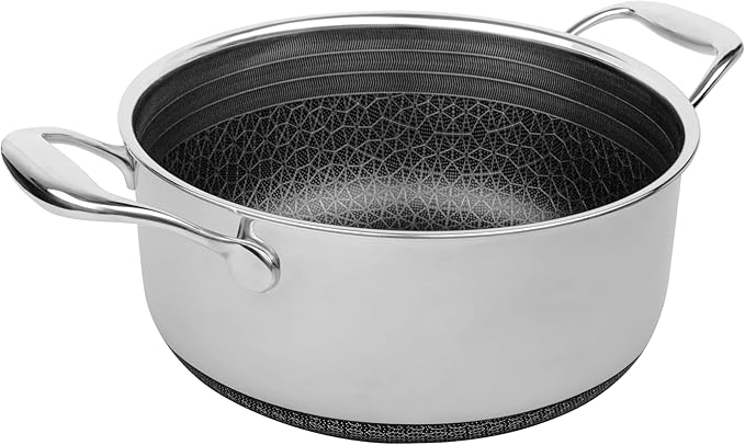LIVWELL DiamondClad 6 Quarts Nonstick Hybrid Saucepan with Lid - Kitchen Gift - Nonstick Stainless Steel Saucepan - Hybrid Cookware Set - Heavy Stainless Steel Pot - Dishwasher Safe - PFOA-free