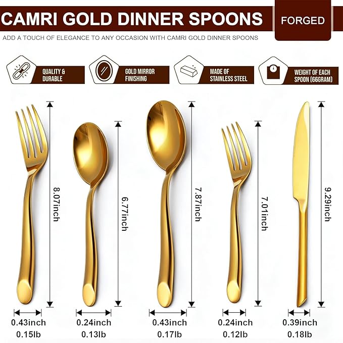 Gold 40-Piece Silverware Set Elegant Stainless Steel Flatware Set Cutlery Set Mirror Polished Dishwasher Safe Service for 8