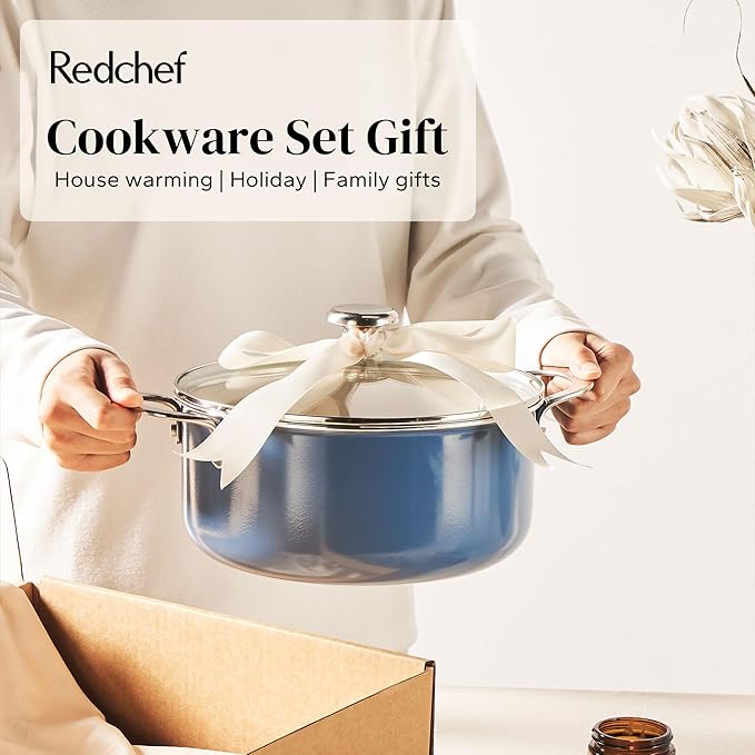 Redchef Ceramic Nonstick Cookware Set14pcs Pots and Pans Set Non StickInduction Cookware with Stainless Steel HandleNon Toxic Kitchen Cooking SetDishwasher &amp Oven SafePFAS PFOA &amp PTFE Fre