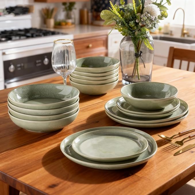 AmorArc Ceramic Dinnerware SetsHandmade Reactive Glaze Stoneware Plates and Bowls SetsHighly Scratch Resistant | Dishwasher &amp Microwave Safe Dishes SetService for 8 (24pc)