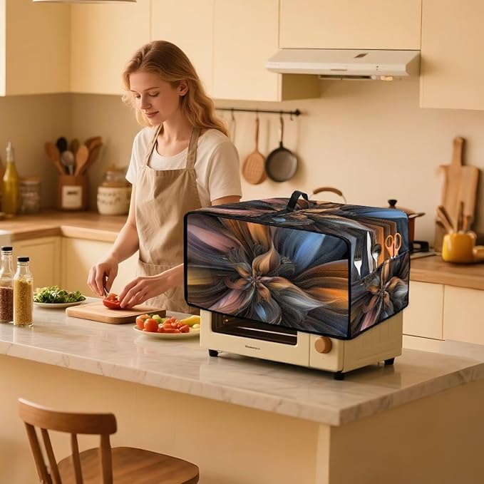 Dustproof Toaster Oven Cover Heat-Resistant Microwave Grill Cover Protector Faux Linen Polyester Dust Covers Case Protections for Toaster Oven Vintage Flower