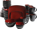 Gibson Elite Soho Lounge Square Reactive Glaze Stoneware Dinnerware Set Service for 8 (40pc) Red/Black