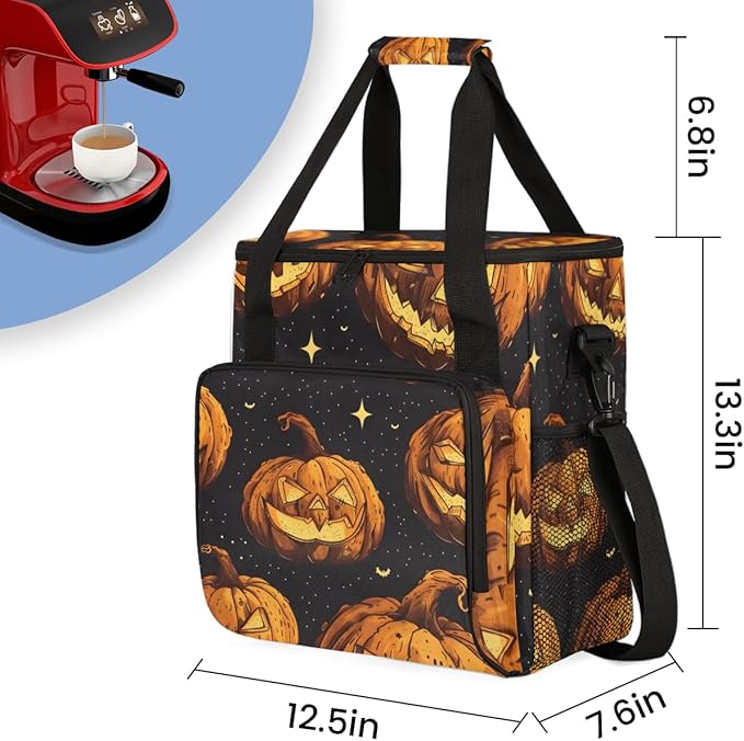 Magical Pumpkin Coffee Maker Carrying Bag Glitter Pumpkin Travel Storage Bag Compatible with K-Mini or K-Mini Plus Single Serve Coffee Brewer Carrying Case with Multiple Pockets &amp Shoulder Strap