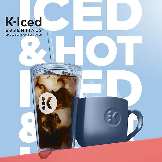 K-Iced Essentials Coffee Maker Single-Serve KCup Pod Brewer with Removable Reservoir and Auto-Off Energy Efficient Includes K Iced Tumbler Compact Black
