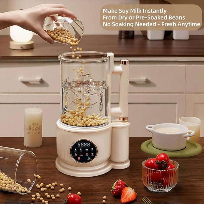 8-in-1 Automatic Soy Milk Maker 50.72oz Nut milk maker blender for Almond/Oat/Soy Milk Juice Milkshake Rice Paste glass blender with LED Display Auto Clean 24H Delay Start &amp 12H Keep Warm