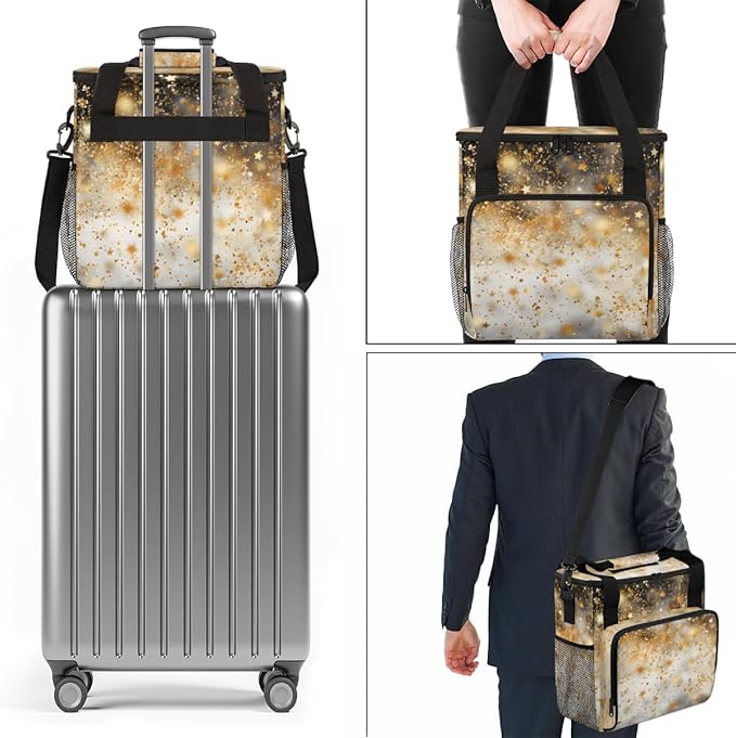 Glitter Coffee Maker Carrying Bag Black Gold Portable Travel Storage Tote Bag Compatible with K-Mini or K-Mini Plus Single Serve Coffee Brewer Carrying Case with Multiple Pockets &amp Shoulder Stra