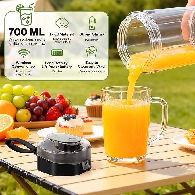 MIAOKE 2026 Upgrade 700 ML Portable Smoothie Blender Rechargeable Personal Blende Contains both Automatic and Pulse Functions with Travel Cup and Lid 6 Sharp Blades Mixer Blender Machine Black
