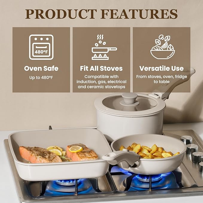 KIKCOIN Nonstick Pots and Pans Set 22 Pack Ceramic Cookware Set with Detachable Handle Induction RV Kitchen Cooking Set with Removable Handle Frying Pans - Dishwasher/Oven Safe PFOA Free