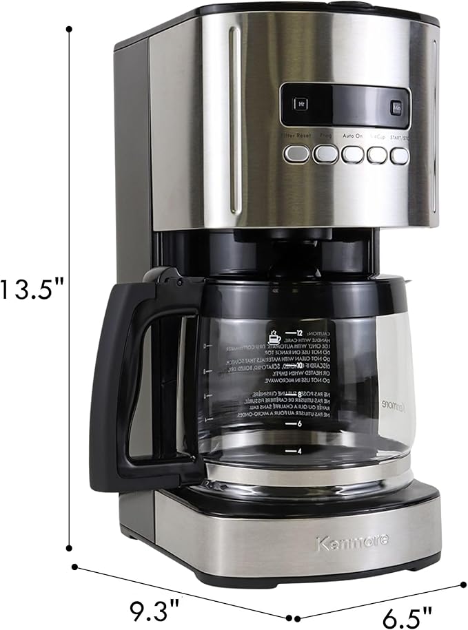 Kenmore Drip Coffee Maker - Programmable Cafe Machine With Glass Pot Regular &amp Bold Brew Auto Shut Off Large Water Reservoir Reusable Filter Kitchen Appliances For Cafeteria Barista 12 Cup Bl