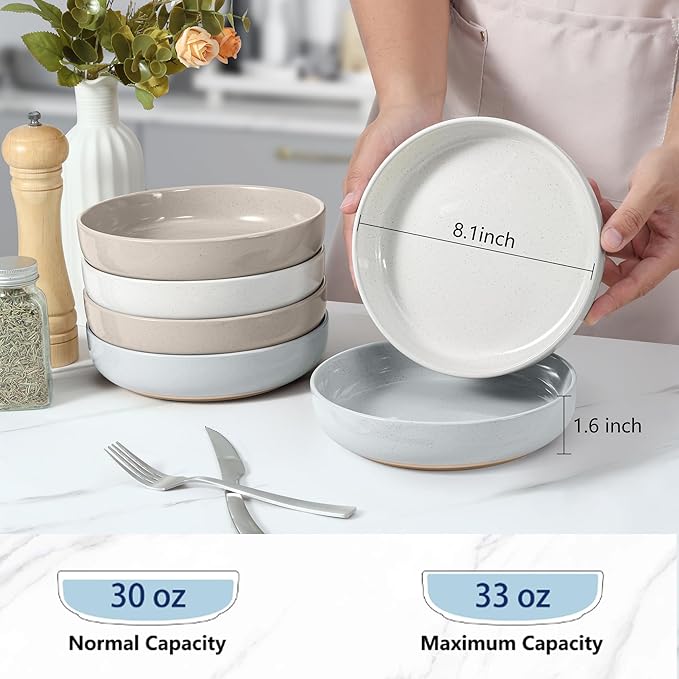 LIANYU 24 Pieces Dinnerware Sets with Pasta Bowls for 6 Stoneware Plates and Bowls Dish Set Ceramic Dinner Set for Salad Cereal Dinner Microwave &amp Dishwasher Safe Three-color